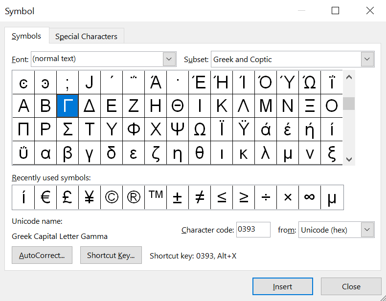 You can find the gamma symbol in the Advanced Symbols library in Microsoft Word.
