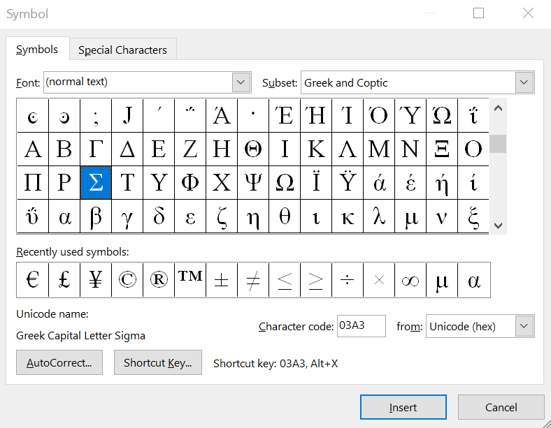 You can find the sigma symbol in the Advanced Symbols library in Microsoft Word.