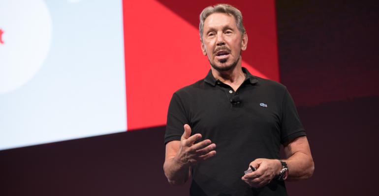 Larry Ellison, Oracle CTO and executive chairman, speaking at Oracle OpenWorld 2017 in San Francisco