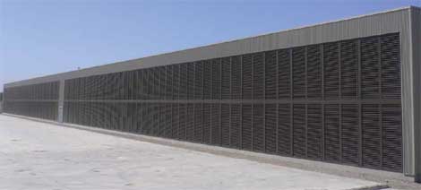 Metal louvers line the side of the Advanced Data Centers facility in Sacramento, Calif. 