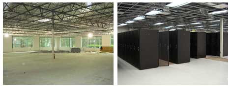 Before and after views of the new NationalNet data center near Atlanta.