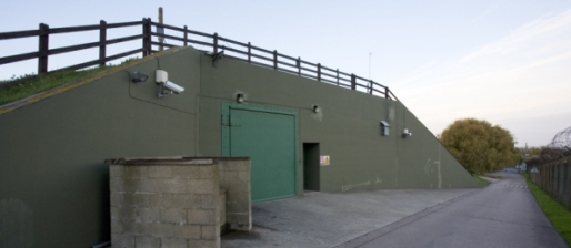 The entrance to an ultra-secure data center operated by The Bunker in Kent, UK. 