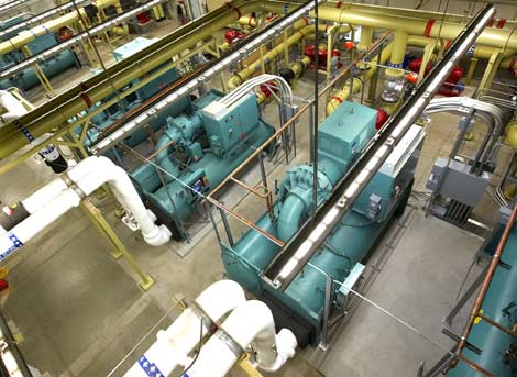 An overhead view of the chiller plant at RagingWire Enterprise Solution in Sacramento, Calif.