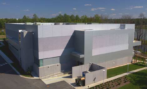The exterior of the new NetApp data center in Research Triangle Park, North Carolina.