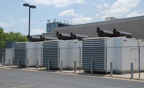 A look at the three 1.5  MW generators supporting the new CoreXchange data center in Dallas.