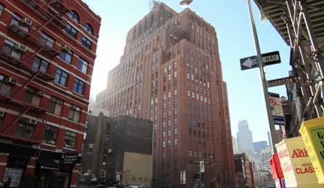 The exterior of 60 Hudson Street, one of the leading data center hubs in Manhattan.