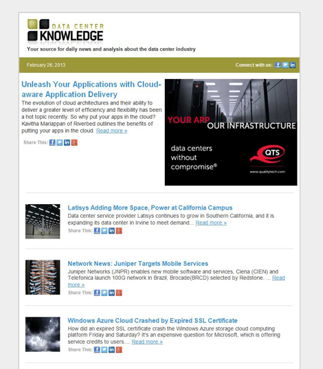 Data Center Knowledge rolls out a new daily email newsletter design.