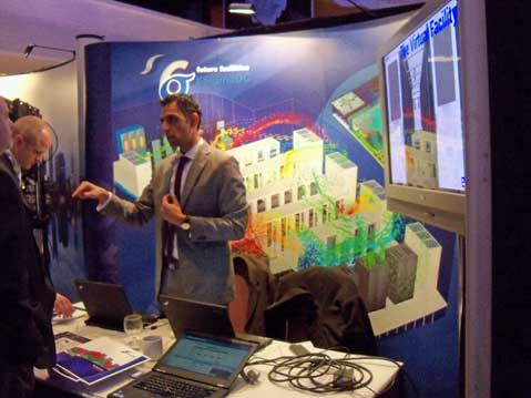 Future Facilities, which makes software to model thermal conditions in a "virtual data center," was among the many vendors with booths at the expo hall at the Marriott Marquis. (Photo: Rich Miller)