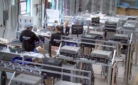OVH employees assemble the company's custom servers inside the Beauharnois data center facility. (Photo: OVH) 