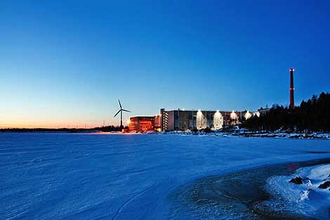 View of the data center and a wind turbine. (Photo: Google.)