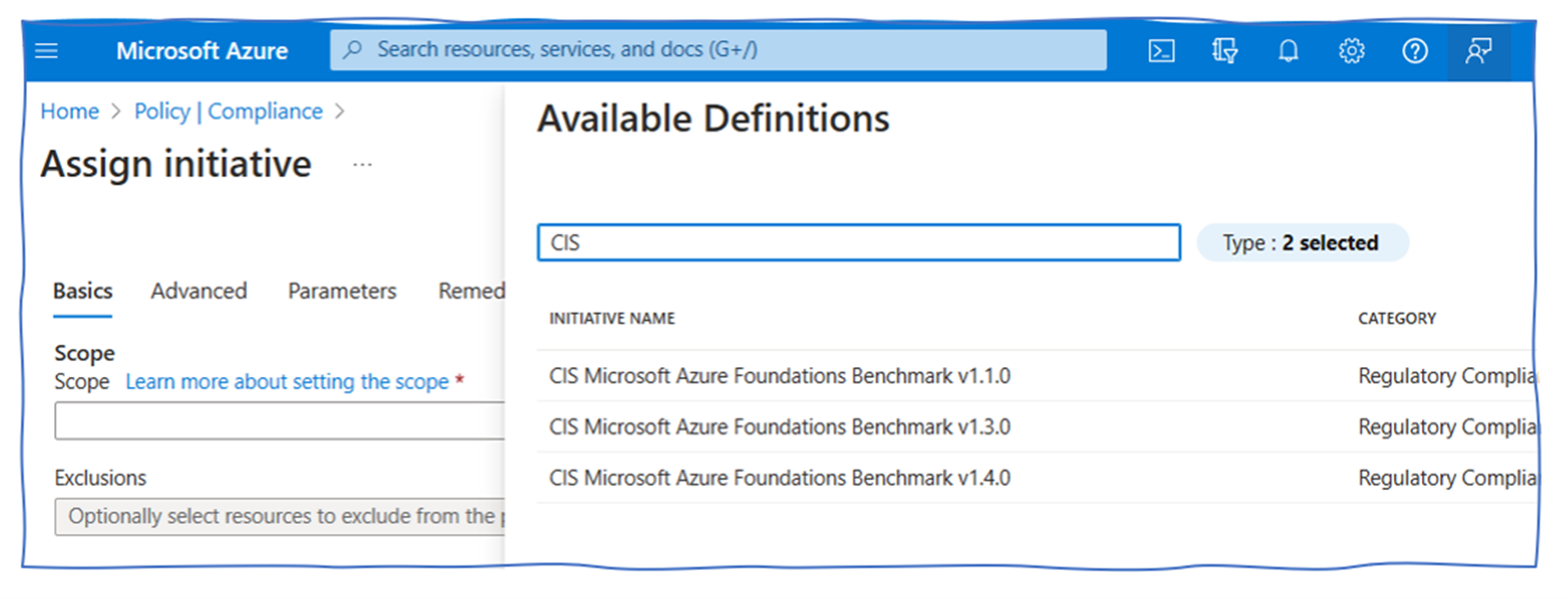 Figure 3 - Available CIS benchmark rules in Azure