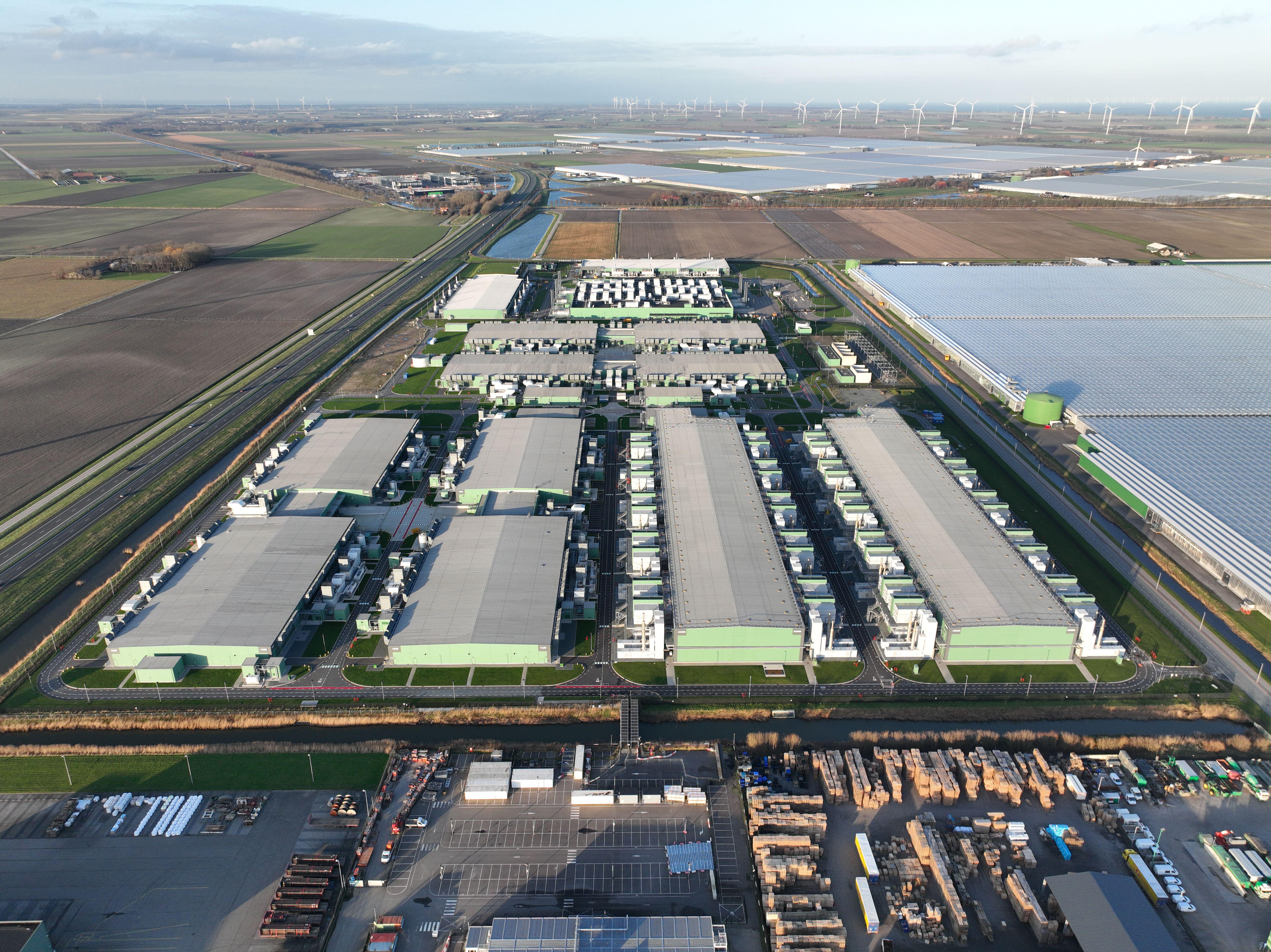 Drone view of Microsoft Agriport cloud datacenter in Hollands Kroon taken on January 8, 2023.