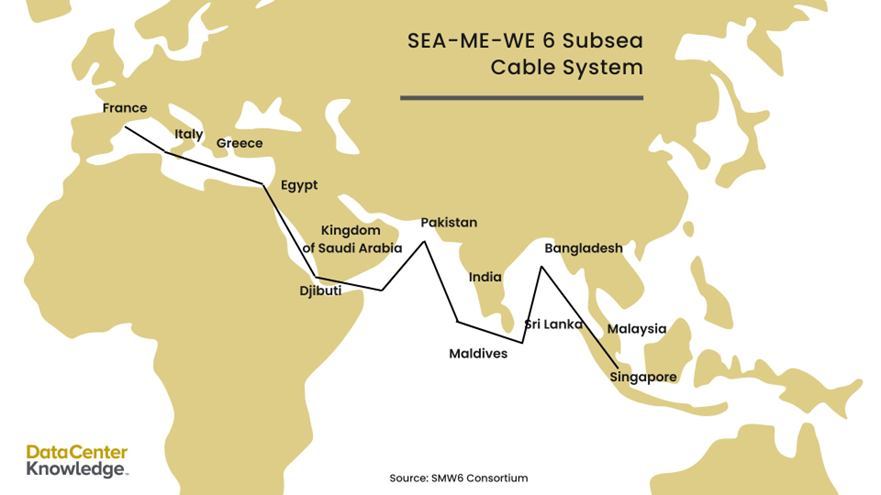 Map of SEA-ME-WE 6 Subsea Cable System.