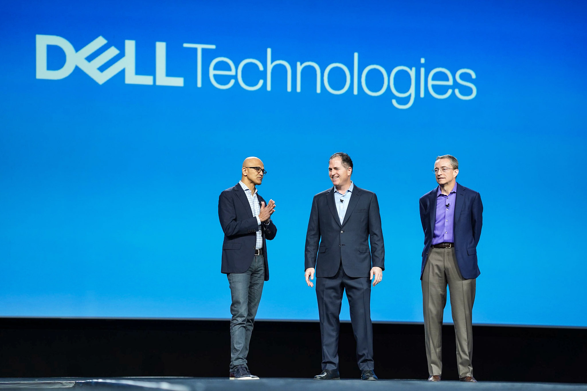 Left to right: Microsoft CEO Satya Nadella, Dell Technologies CEO Michael Dell, VMware CEO Pat Gelsinger