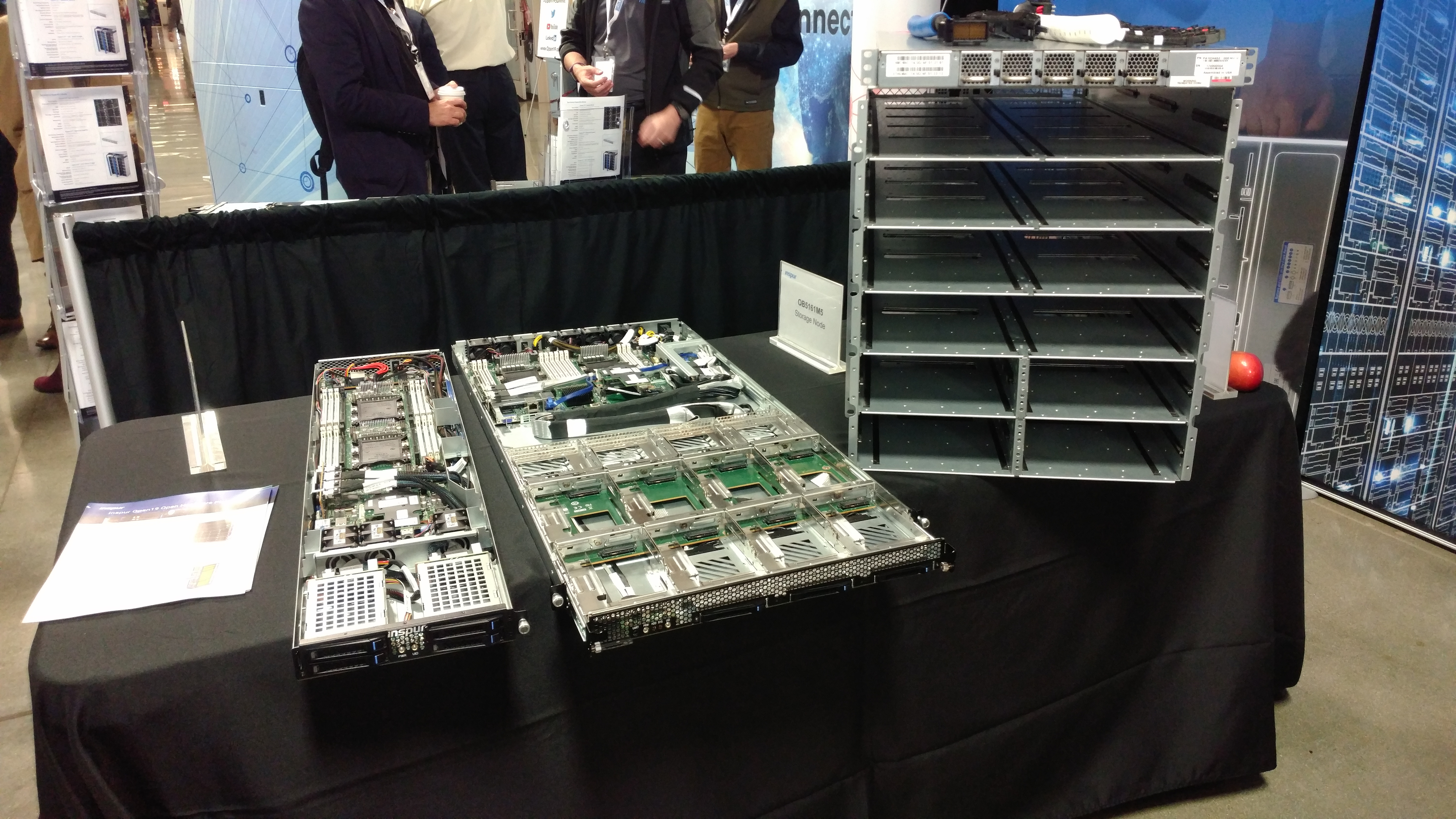 Open19 server "bricks" and a brick cage on display at the Open19 Foundation Summit 2019