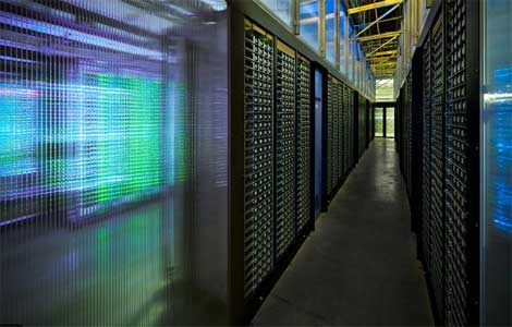 Rows of servers inside the new Facebook data center in Prineville, Oregon.