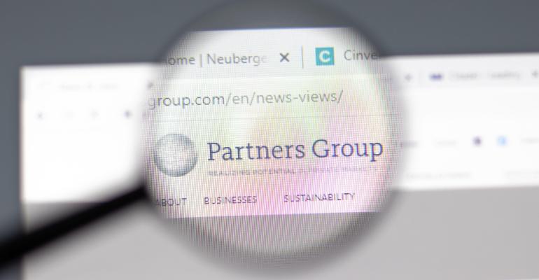 Partners Group website in browser with company logo, Illustrative Editorial