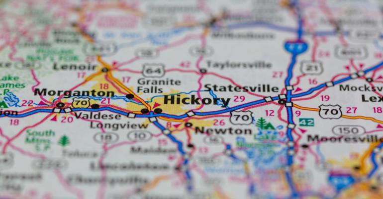 Hickory North Carolina USA shown on a Road map or Geography map