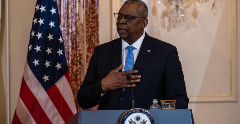U.S. Secretary of Defense Lloyd Austin replies to a question during a joint press conference with Japanese and U.S officials at the Department of State, January 11, 2023, in Washington, DC.