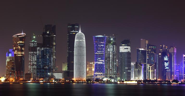 Doha skyline at night, Qatar, Middle East