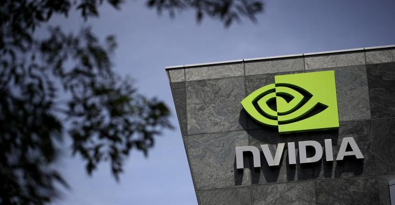 A sign is posted in front of the Nvidia headquarters 