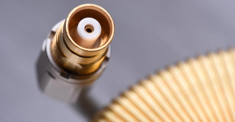 Close up coaxial cable in telecommunication systems and data centers