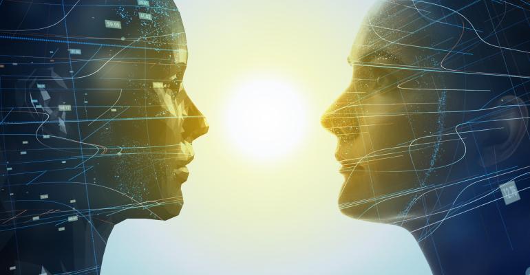 Image concept of a human face and their digital twin.