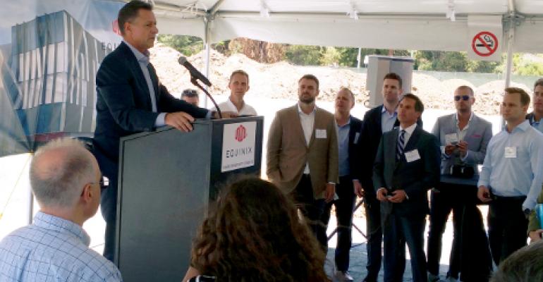 Equinix's former CEO Steve Smith speaking at a data center groundbreaking in Silicon Valley