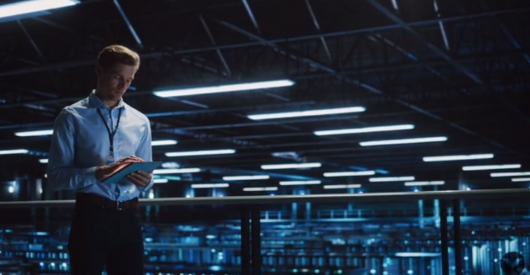 Man standing in a data center