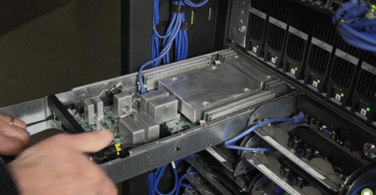 Cold plates inside a server cooled with Aquila's Aquarius liquid cooling technology