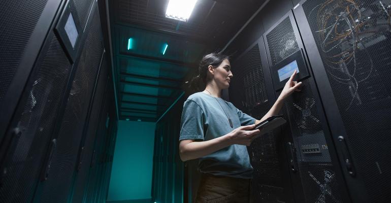 woman working in a data center