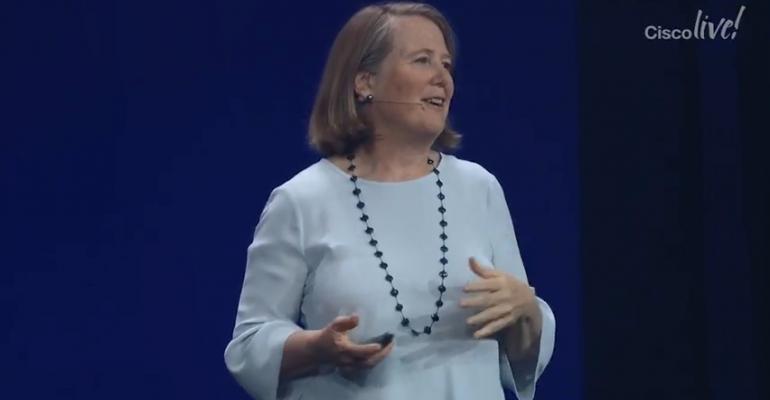 Google Cloud CEO Diane Greene speaking at Cisco Live! 2018