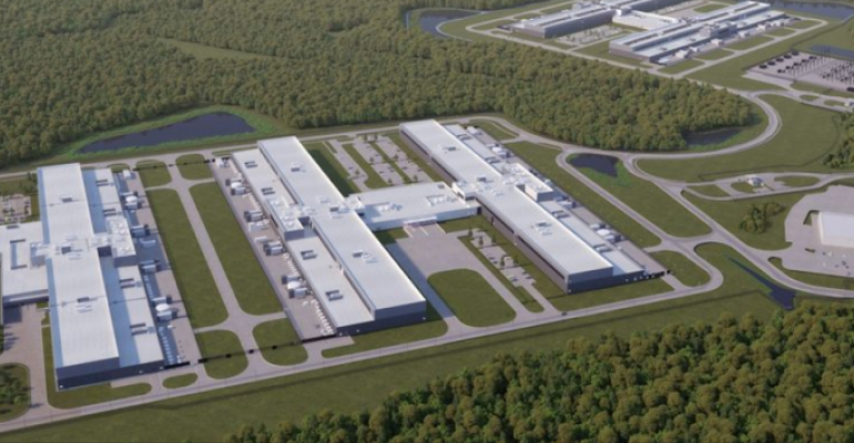 Rendering of Facebook's Newton, Georgia, data center campus, including the first phase and the planned second phase.