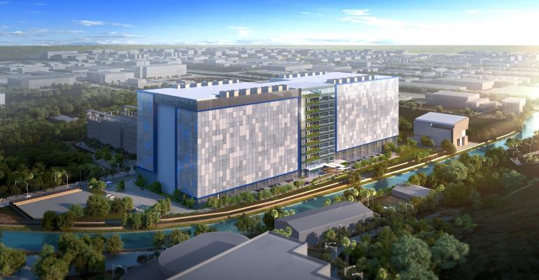 Rendering of Facebook's planned 11-story data center in Singapore