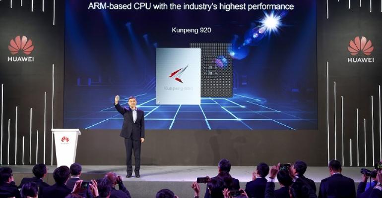 William Xu, Huawei board director and chief strategy marketing officer unveils the company's Arm-based server CPU Kunpeng 920.
