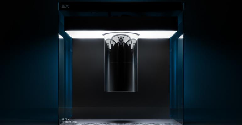 A rendering of IBM Q System One, the world's first fully integrated universal quantum computing system, currently installed at the Thomas J Watson Research Center in Yorktown Heights, New York, where IBM scientists are using it to explore system improvements and enhancements that accelerate commercial applications of the technology.