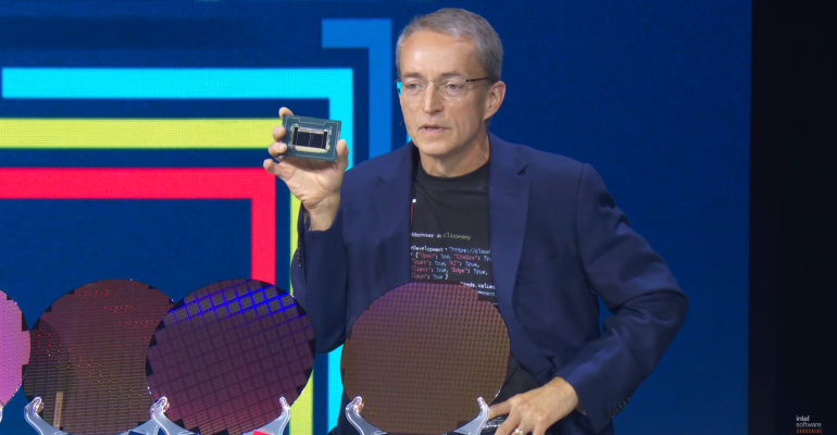 Intel CEO Pat Gelsinger holds next-gen chip
