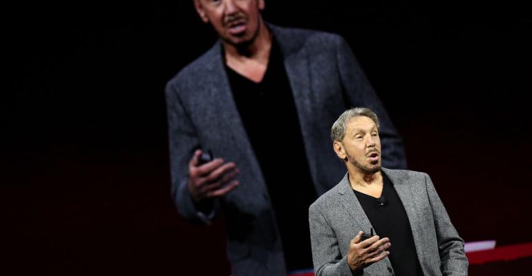 Oracle co-founder, chairman, and CTO Larry Ellison delivers a keynote at Oracle OpenWorld on October 22, 2018 in San Francisco.