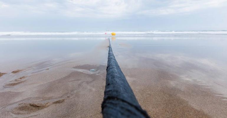 Marea submarine cable running into the ocean in Virginia Beach, Virginia