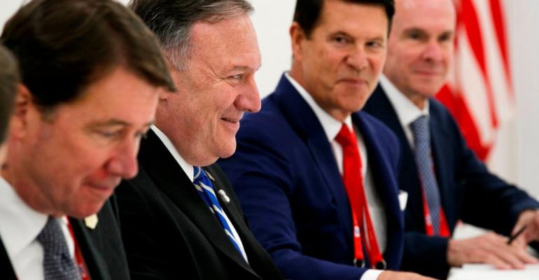 US Ambassador to Japan William Hagerty, Secretary of State Mike Pompeo, Under Secretary of State for Economic Growth, Energy, and the Environment Keith Krach, and Senior Adviser Michael McKinley