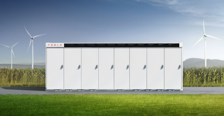 Rendering of Tesla Megapack battery cabinets