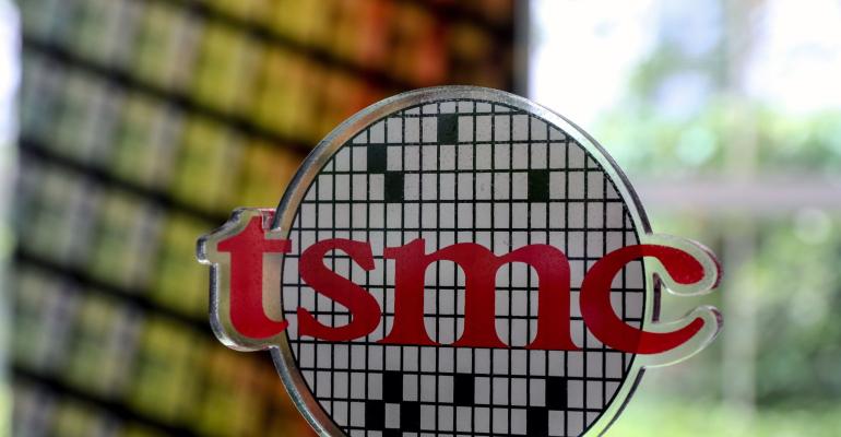 Logo for Taiwan Semiconductor Manufacturing Co. (TSMC) at the company's Museum of Innovation in Hsinchu, Taiwan, on Tuesday, April 18, 2023. TSMC is scheduled to release earnings results on April 20.