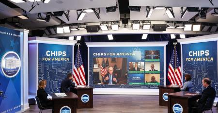 Washington, United States. 25th July, 2022. President Biden holds a virtual meeting to discuss the Chips Act.