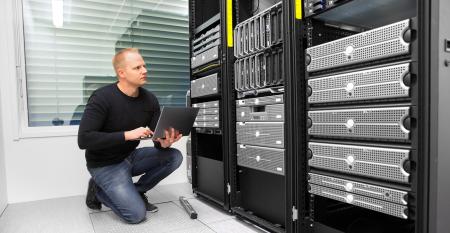 data center technician monitoring servers