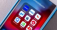 Popular semiconductor brands, Samsung, Intel, SK Hynix, Micron Technology, Apple inc, Broadcom, Qualcomm, Nvidia and Texas Instruments on an iPhone