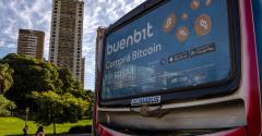 Cryptocurrency ad on a bus, Argentina
