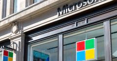 Microsoft logo on window of building
