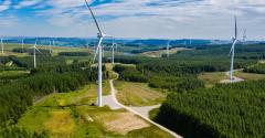 Wind turbines, green landscape