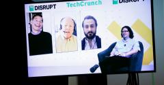 (L-R) CEO of D-Wave Alan Baratz, President and CEO of IonQ Peter Chapman, CEO and Co-founder of Quantum Machines Itamar Sivan, and News Editor at TechCrunch Frederic Lardinois are seen onscreen during TechCrunch Disrupt 2020.