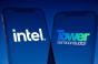 Illustration: In-camera multiple exposure image shows logos of Intel and Tower Semiconductor on smartphone.